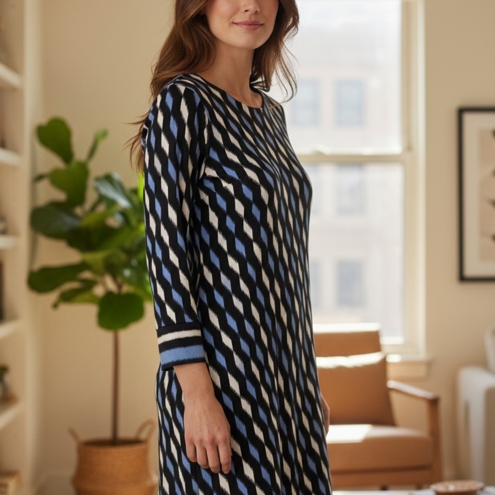 Michael Kors Blue and Black Long Sleeve Dress